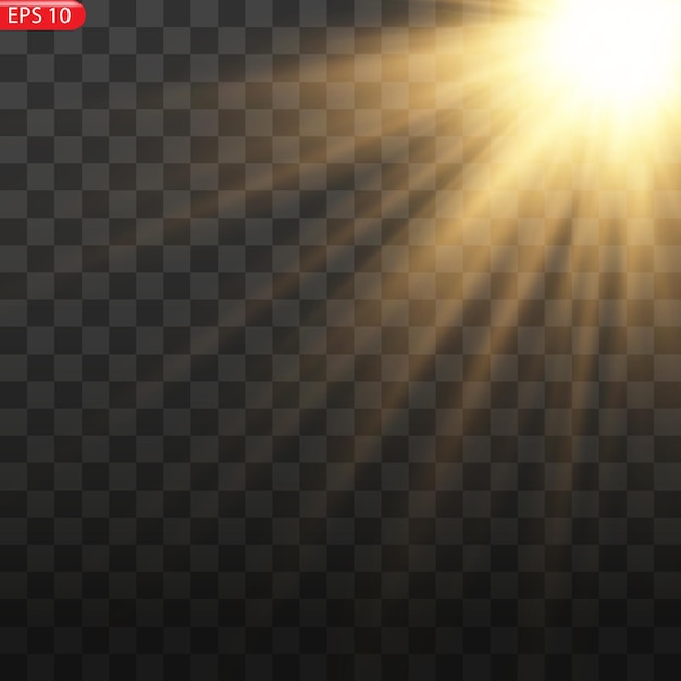 Golden sun light effect Glowing sunrays on black background