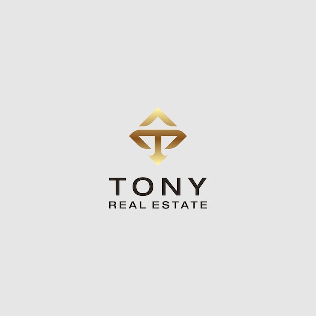 Vector golden t house logo design, real estate icon