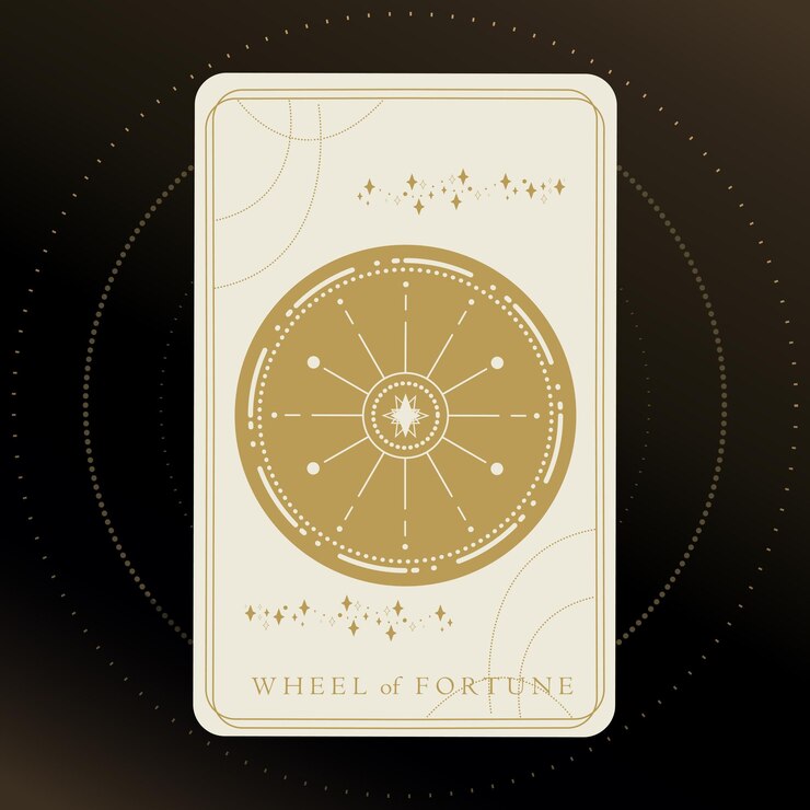 Vector golden tarot card of major arcana wheel of fortune