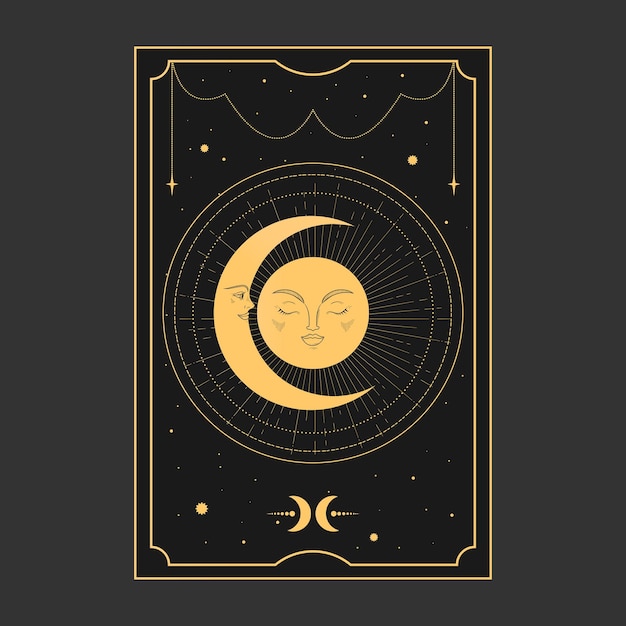 Golden tarot card with moon and crescent tarot symbolism