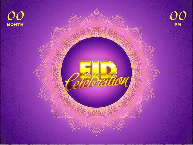 Golden text eid celebration with mandala floral patterned background