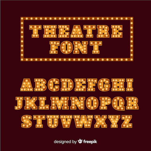 Golden theater light bulb alphabet