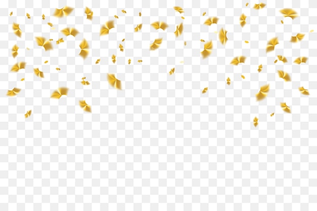 Golden Tiny Confetti Ribbon Falling On Transparent Background. Vector