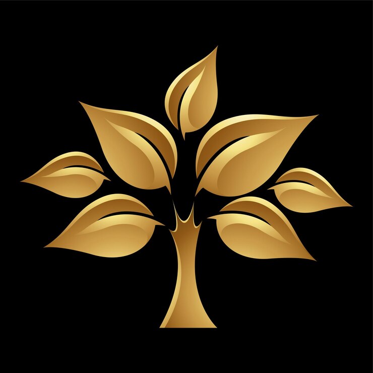 Vector golden tree of leaves on a black background