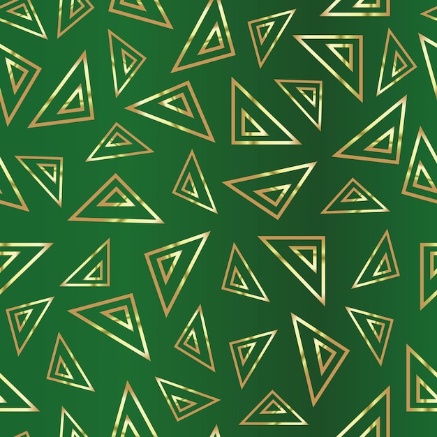 Golden triangles on a green background Green abstract drawing Duplicate abstract seamless pattern Vector illustration