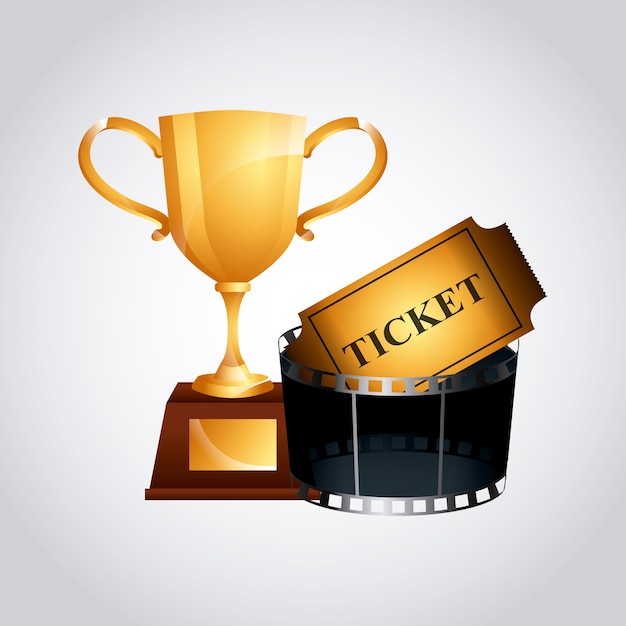 Vector golden trophy and cinema ticket icon