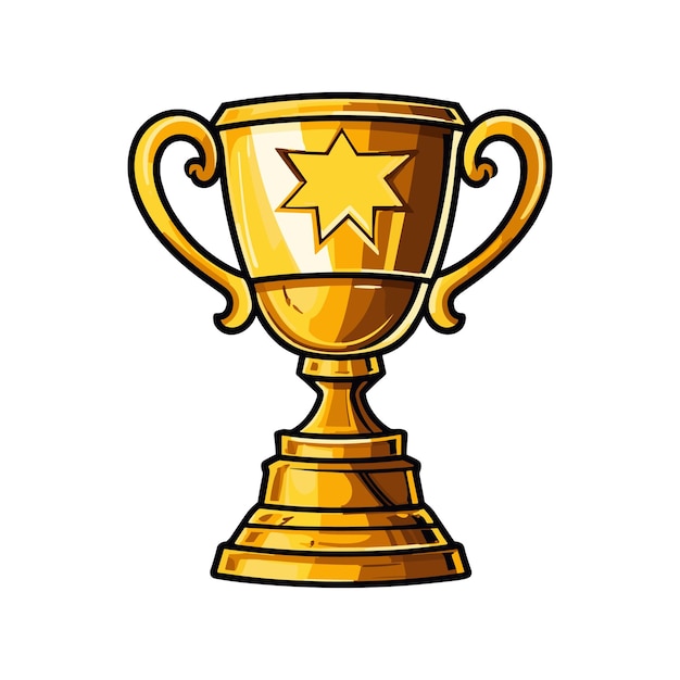 Vector golden trophy cup in cartoon style award vector flat illustration isolated on white background