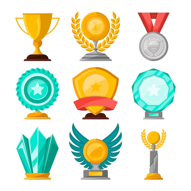 Vector golden trophy cups and awards set