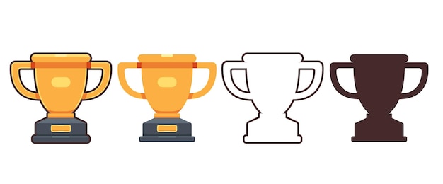 Golden trophy set vector illustration collection trophy silhouette and line art trophy award icon