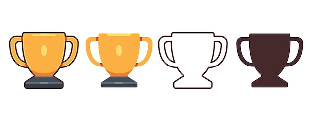Golden trophy set vector illustration collection trophy silhouette and line art trophy award icon