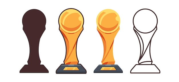 Golden trophy set vector illustration collection trophy silhouette and line art trophy award icon