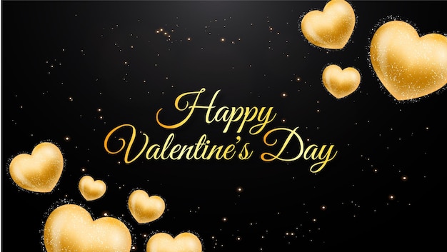 Golden valentine's day greeting card with golden hearts 