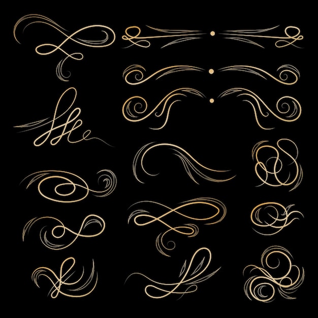 Golden vector calligraphic luxury ornamental vignettes set