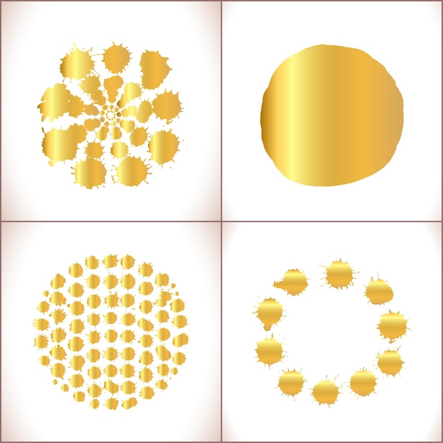 Golden vector paint splats set Gold grunge elements Golden inky blot set