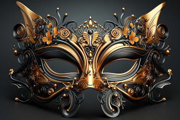 Vettore maschera veneziana dorata realistica con ricamo in oro tagliato al laser festa in maschera elegante mardi gras
