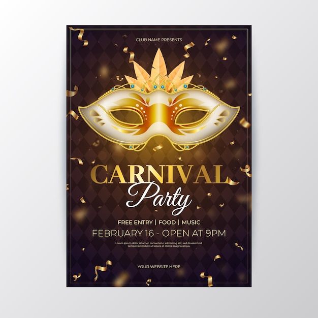 Vector golden venice carnival mask party poster