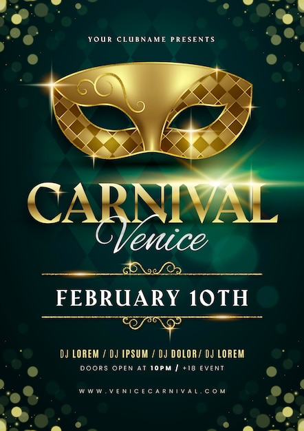 Vector golden venice carnival mask party poster