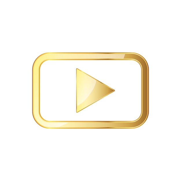 Vector golden video play icon.  illustration.