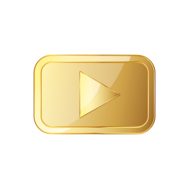 Golden video play icon.  illustration.