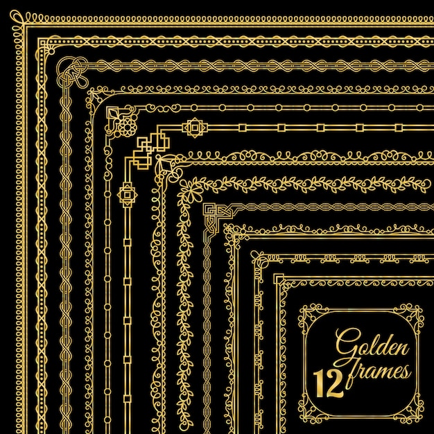 Golden vintage corner borders set