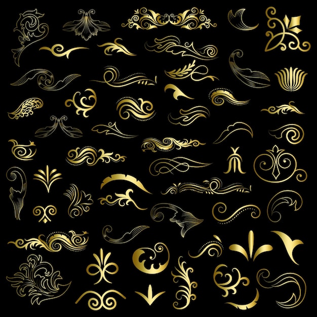 Vector golden vintage floral elements art deco style decoration