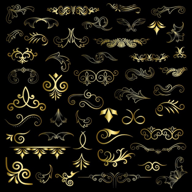 Vector golden vintage floral elements art deco style decoration