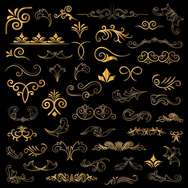 Vector golden vintage floral elements art deco style decoration