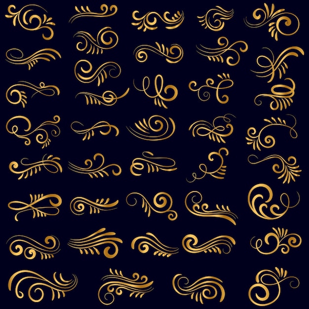 Golden vintage floral elements art deco style decoration