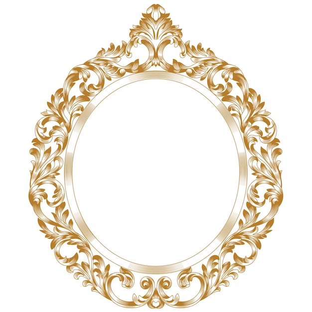 Golden vintage oval graphical frame in antique style. Vector.