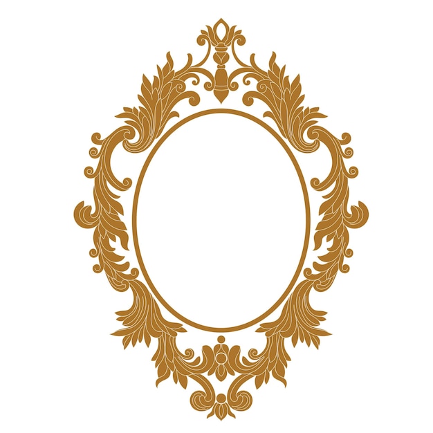 Golden vintage oval graphical frame in antique style. Vector.