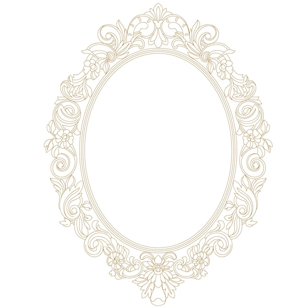 Golden vintage oval graphical frame in antique style. Vector.