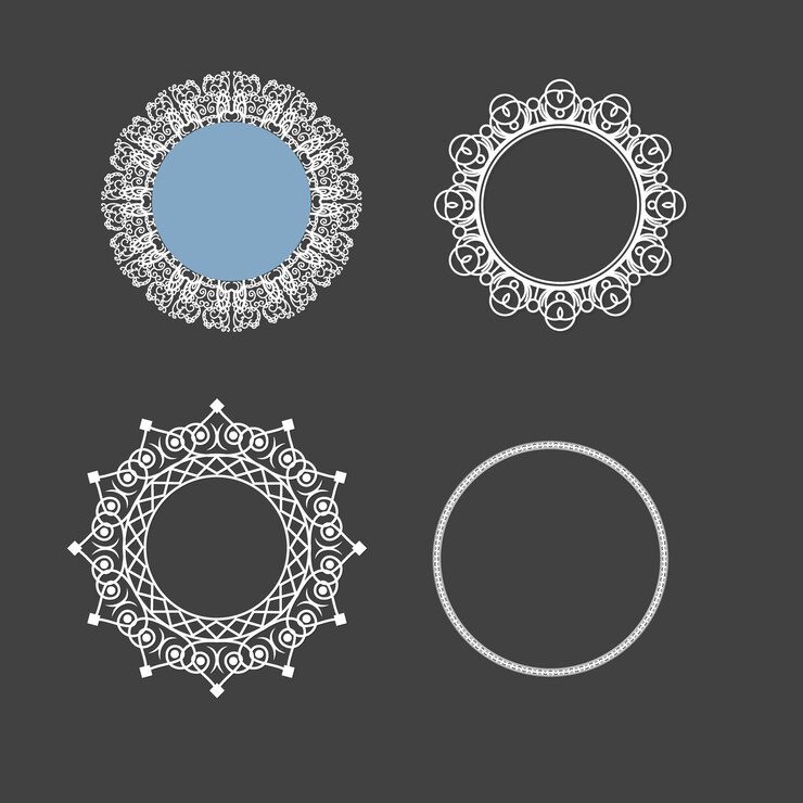 Vector golden vintage round frame set circular border with decorative ornament