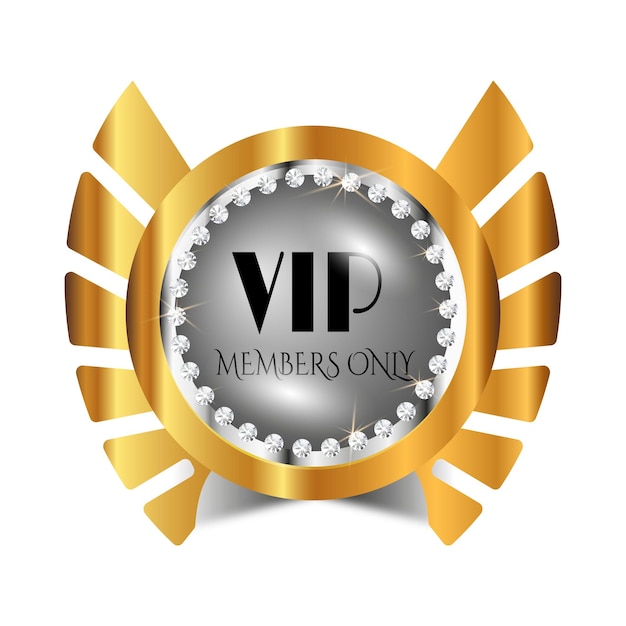 Golden vip label with silver elements inside with diamonds in vector illustration