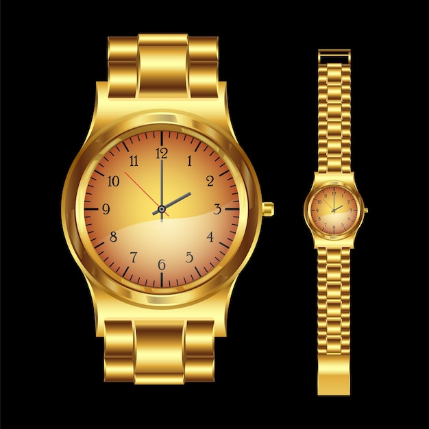 Vector golden watch with bracelet vector illustration