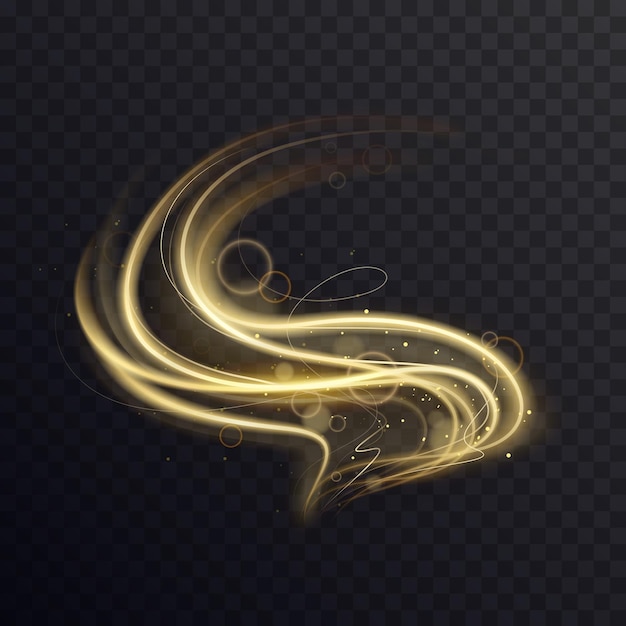 Golden wave with sparkle bokeh abstract light effect of gold swirl curve motion lines