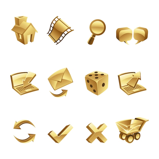 Vector golden web icons on a white background