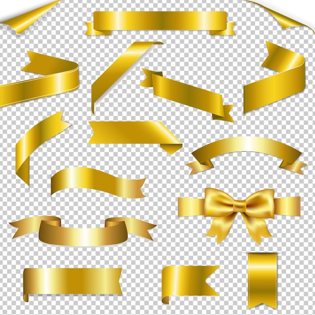 Golden Web Ribbons Collection Isolated Illustration