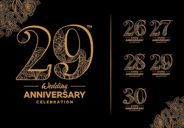 Vettore insieme del logotipo di celebrazione dell'anniversario di matrimonio d'oro