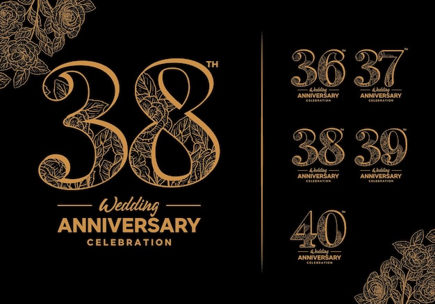 Golden wedding anniversary celebration logotype set