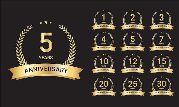 Golden wedding anniversary labels big set Free Vector