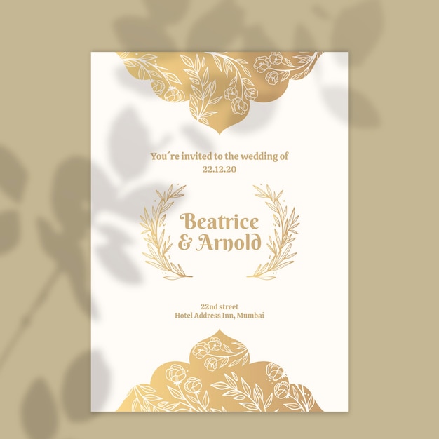 Vector golden wedding invitation template