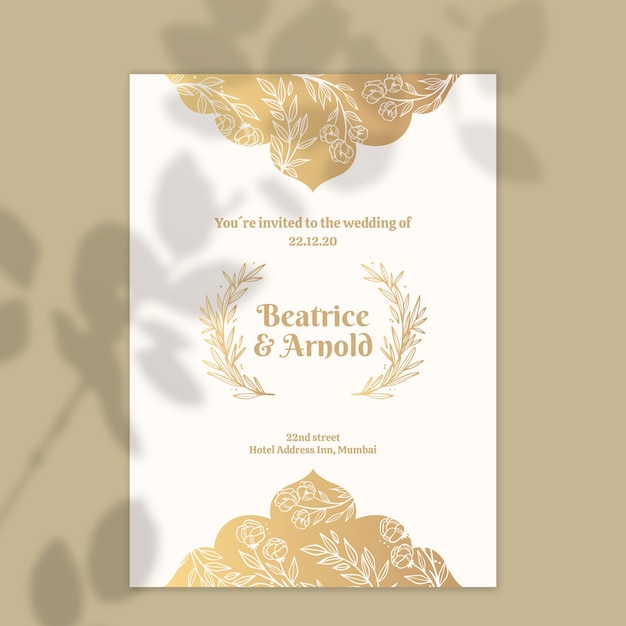 Golden wedding invitation template