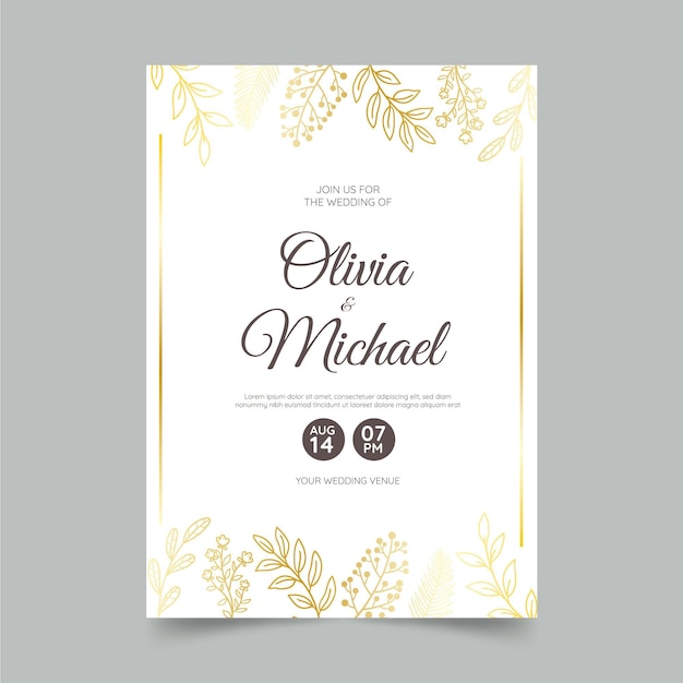 Vector golden wedding invitation template