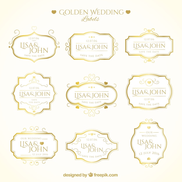 Free Vector  Golden wedding stickers in vintage design