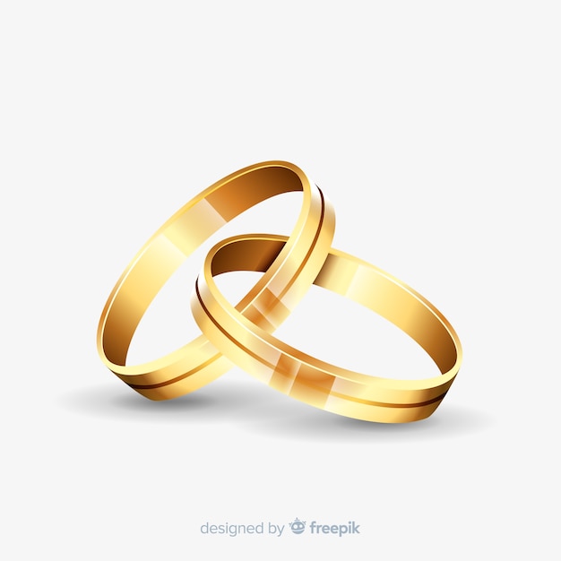 Вектор Золотые обручальные кольца в реалистическом стиле