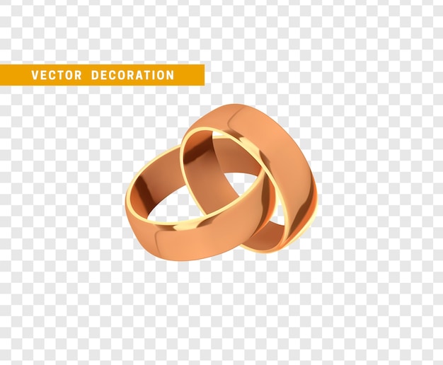 Golden wedding rings, realistic 3d design. vector illustration