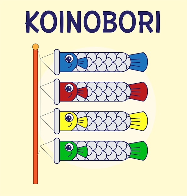 Vector golden week japan banner illustration koinobori carp streamers on yellow rhombic pattern