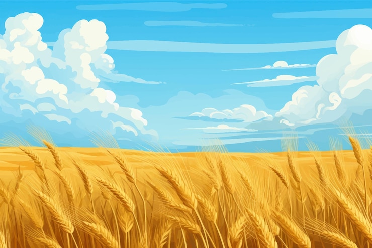 Vector golden wheat field landscape