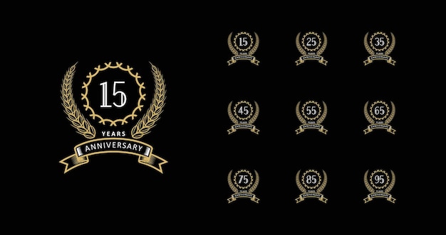 Golden and white anniversay premium emblem set