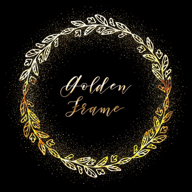 Golden and white glittering floral frame